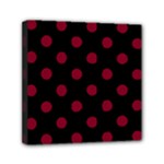 Polka Dots - Burgundy Red on Black Mini Canvas 6  x 6  (Stretched)