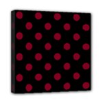 Polka Dots - Burgundy Red on Black Mini Canvas 8  x 8  (Stretched)