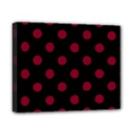 Polka Dots - Burgundy Red on Black Canvas 10  x 8  (Stretched)