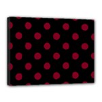Polka Dots - Burgundy Red on Black Canvas 16  x 12  (Stretched)