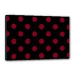 Polka Dots - Burgundy Red on Black Canvas 18  x 12  (Stretched)