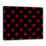 Polka Dots - Burgundy Red on Black Canvas 20  x 16  (Stretched)