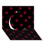 Polka Dots - Burgundy Red on Black Circle 3D Greeting Card (7x5)