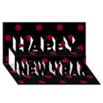 Polka Dots - Burgundy Red on Black Happy New Year 3D Greeting Card (8x4)