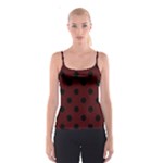 Polka Dots - Black on Bulgarian Rose Red Spaghetti Strap Top