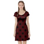 Polka Dots - Black on Bulgarian Rose Red Short Sleeve Skater Dress