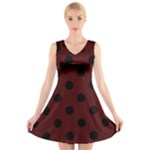 Polka Dots - Black on Bulgarian Rose Red V-Neck Sleeveless Dress