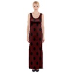 Polka Dots - Black on Bulgarian Rose Red Maxi Thigh Split Dress