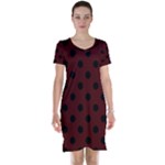 Polka Dots - Black on Bulgarian Rose Red Short Sleeve Nightdress