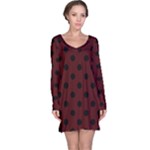 Polka Dots - Black on Bulgarian Rose Red Long Sleeve Nightdress
