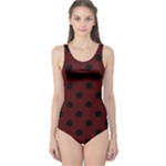 Polka Dots - Black on Bulgarian Rose Red One Piece Swimsuit