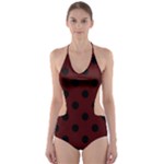 Polka Dots - Black on Bulgarian Rose Red Cut-Out One Piece Swimsuit