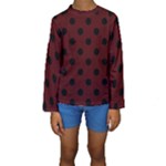 Polka Dots - Black on Bulgarian Rose Red Kid s Long Sleeve Swimwear
