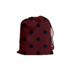 Polka Dots - Black on Bulgarian Rose Red Drawstring Pouch (M)