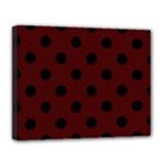 Polka Dots - Black on Bulgarian Rose Red Canvas 14  x 11  (Stretched)