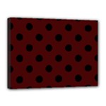 Polka Dots - Black on Bulgarian Rose Red Canvas 16  x 12  (Stretched)