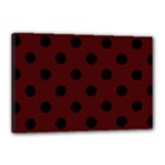 Polka Dots - Black on Bulgarian Rose Red Canvas 18  x 12  (Stretched)