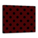 Polka Dots - Black on Bulgarian Rose Red Canvas 20  x 16  (Stretched)