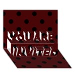 Polka Dots - Black on Bulgarian Rose Red YOU ARE INVITED 3D Greeting Card (7x5)