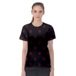 Polka Dots - Bulgarian Rose Red on Black Women s Sport Mesh Tee