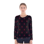 Polka Dots - Bulgarian Rose Red on Black Women s Long Sleeve T-shirt