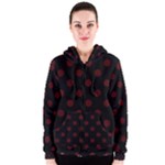 Polka Dots - Bulgarian Rose Red on Black Women s Zipper Hoodie