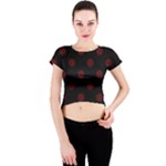 Polka Dots - Bulgarian Rose Red on Black Crew Neck Crop Top