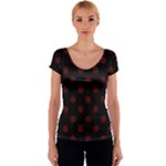 Polka Dots - Bulgarian Rose Red on Black Women s V-Neck Cap Sleeve Top