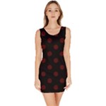 Polka Dots - Bulgarian Rose Red on Black Bodycon Dress