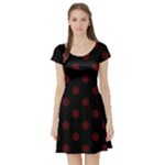 Polka Dots - Bulgarian Rose Red on Black Short Sleeve Skater Dress