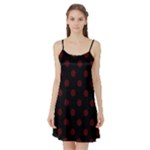 Polka Dots - Bulgarian Rose Red on Black Satin Night Slip
