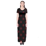 Polka Dots - Bulgarian Rose Red on Black Short Sleeve Maxi Dress