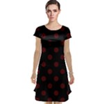 Polka Dots - Bulgarian Rose Red on Black Cap Sleeve Nightdress