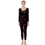 Polka Dots - Bulgarian Rose Red on Black Long Sleeve Catsuit