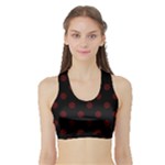 Polka Dots - Bulgarian Rose Red on Black Women s Sports Bra with Border