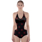 Polka Dots - Bulgarian Rose Red on Black Cut-Out One Piece Swimsuit