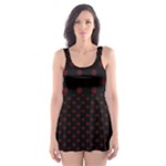Polka Dots - Bulgarian Rose Red on Black Skater Dress Swimsuit