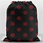 Polka Dots - Bulgarian Rose Red on Black Drawstring Bag (Large)