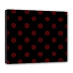 Polka Dots - Bulgarian Rose Red on Black Deluxe Canvas 24  x 20  (Stretched)