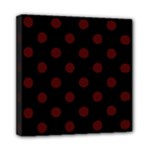 Polka Dots - Bulgarian Rose Red on Black Mini Canvas 8  x 8  (Stretched)