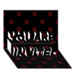 Polka Dots - Bulgarian Rose Red on Black YOU ARE INVITED 3D Greeting Card (7x5)