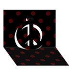 Polka Dots - Bulgarian Rose Red on Black Peace Sign 3D Greeting Card (7x5)
