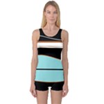 Cyan, black and white waves One Piece Boyleg Swimsuit