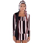 White, red and black lines Women s Long Sleeve Hooded T-shirt