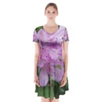 Purple Rhododendron Flower Short Sleeve V-neck Flare Dress