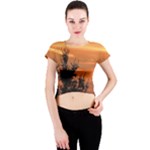 Christmas tree and sunset Crew Neck Crop Top