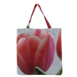 Red - White Tulip flower Grocery Tote Bag