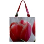 Red - White Tulip flower Zipper Grocery Tote Bag