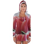 Red - White Tulip flower Women s Long Sleeve Hooded T-shirt