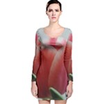 Red - White Tulip flower Long Sleeve Velvet Bodycon Dress